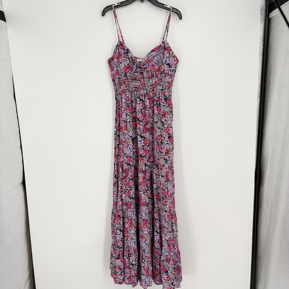Yumi Kim Maxi Dress Women M Pink Floral‎ Smocked Tiered Spaghetti Strap
